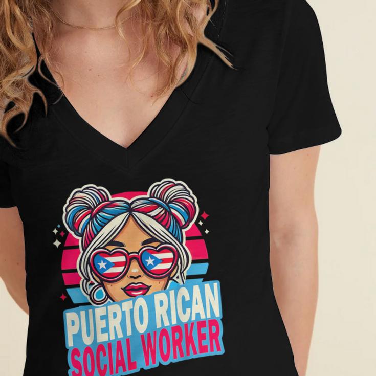 Puerto Rican Latina Social Worker MSW Masters Graduation Women's Jersey Short Sleeve Deep V-Neck Tshirt