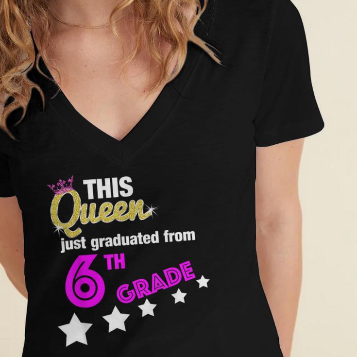 Queen 6th Grade Graduation For Girls Women's Jersey Short Sleeve Deep V-Neck Tshirt