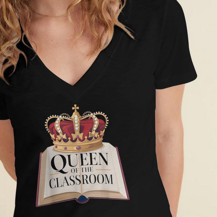 Queen Of The Classroom Appreciation Royal Crown Book Women's Jersey Short Sleeve Deep V-Neck Tshirt Queen Of The Classroom Appreciation Royal Crown Book Women's Jersey Short Sleeve Deep V-Neck Tshirt