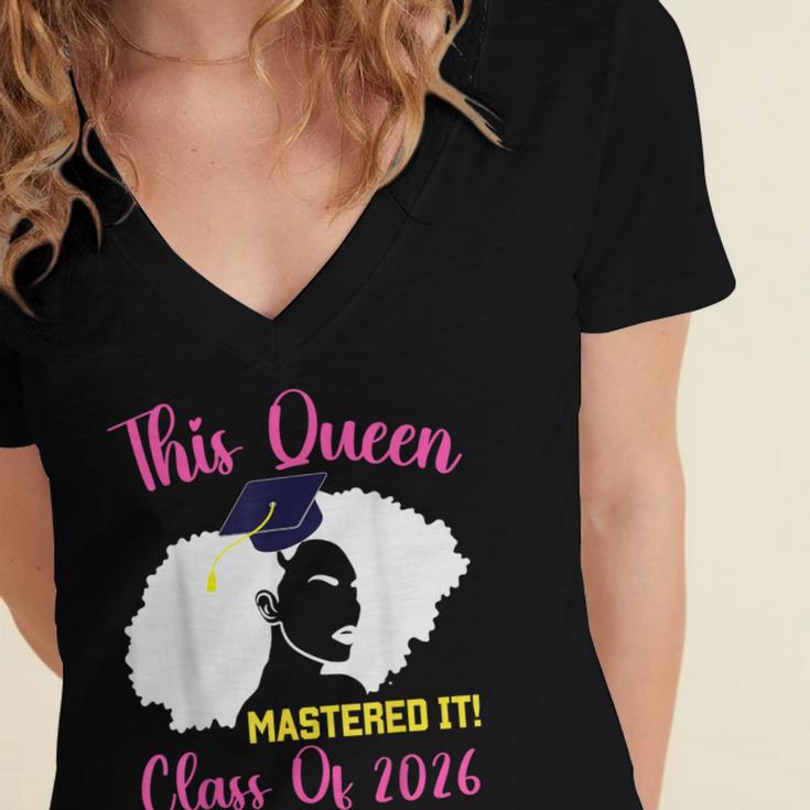 This Queen Mastered It Masters Graduation Class Of 2026 Women's Jersey Short Sleeve Deep V-Neck Tshirt