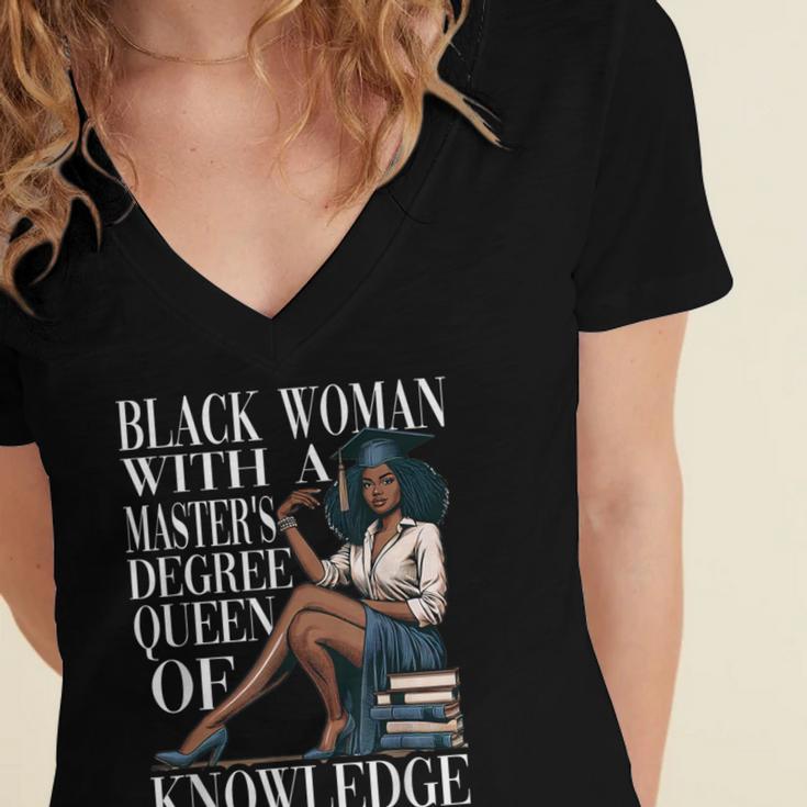 Queen Masters Degree Graduation Educated Melanin Grad Women's Jersey Short Sleeve Deep V-Neck Tshirt