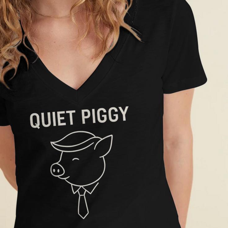 Quiet Piggy Introvert Media Humor Minimalist Line Art Women's Jersey Short Sleeve Deep V-Neck Tshirt