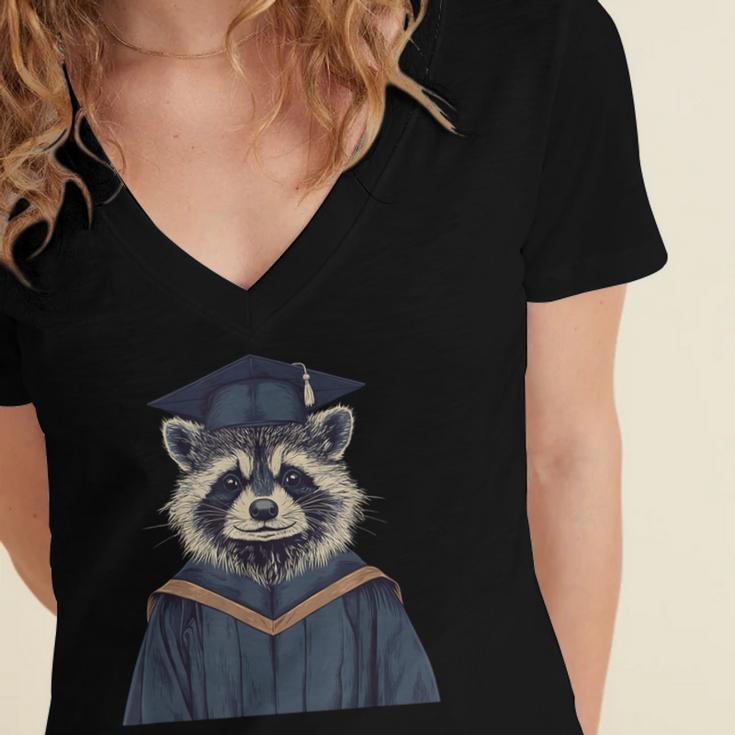 Raccoon Graduation Women's Jersey Short Sleeve Deep V-Neck Tshirt