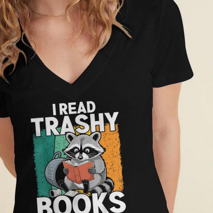 Raccoon Smutty Book Lover Spicy Romance Novels Women's Women's Jersey Short Sleeve Deep V-Neck Tshirt