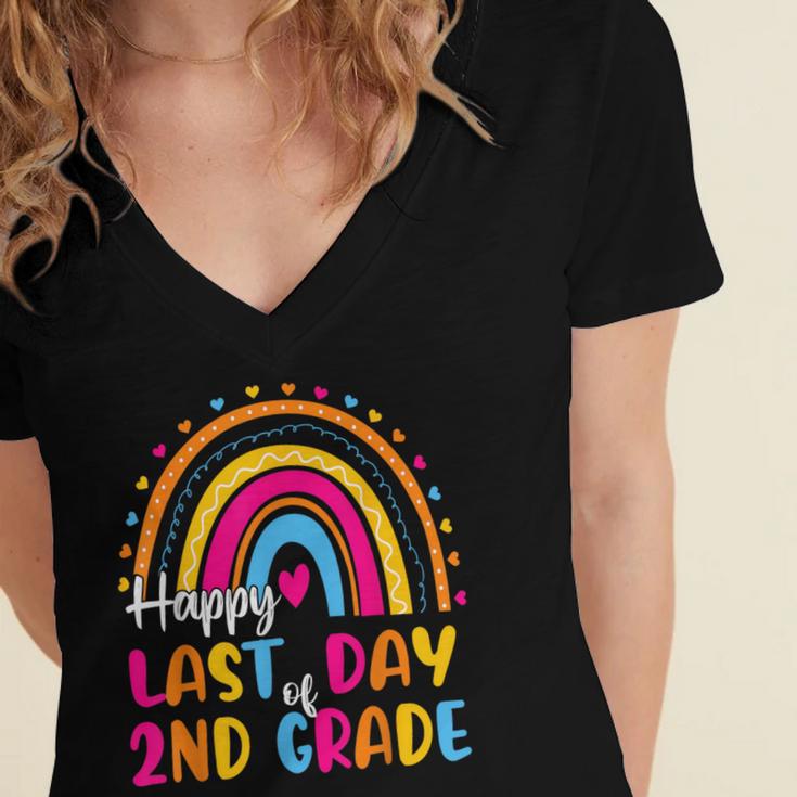 Rainbow Last Day Of 2nd Grade Teacher Student Graduation For Men Women Kids Women's Jersey Short Sleeve Deep V-Neck Tshirt