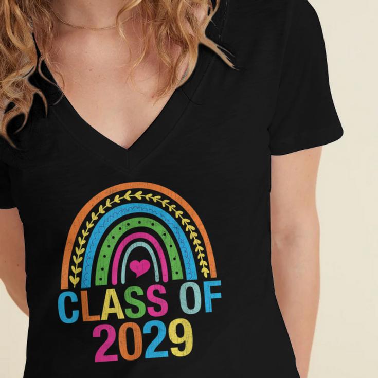 Rainbow Senior 2029 Shirt Class Of 2029 Cute Graduation Women's Jersey Short Sleeve Deep V-Neck Tshirt