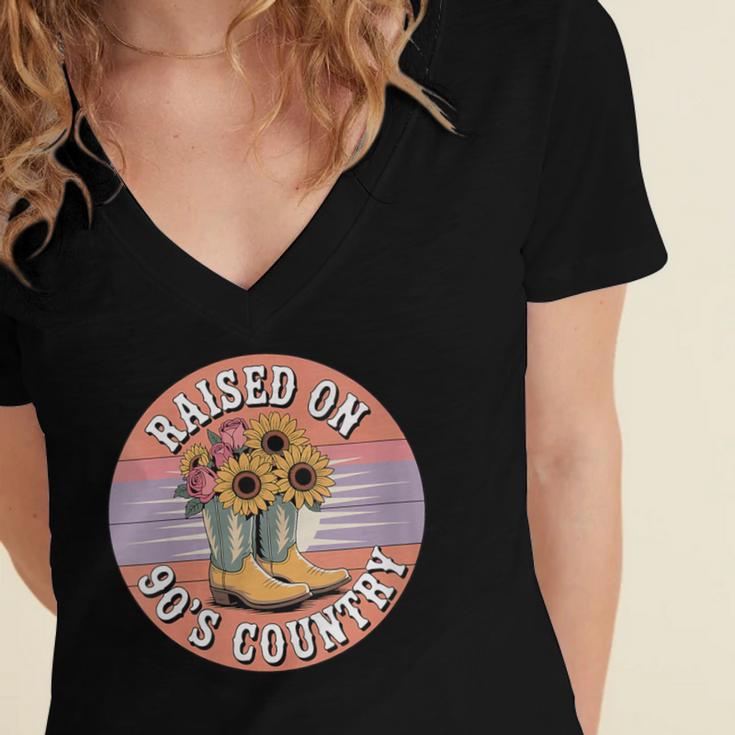 Raised On 90’s Country Women Retro Western Music Nostalgia Women's Jersey Short Sleeve Deep V-Neck Tshirt Raised On 90’s Country Women Retro Western Music Nostalgia Women's Jersey Short Sleeve Deep V-Neck Tshirt