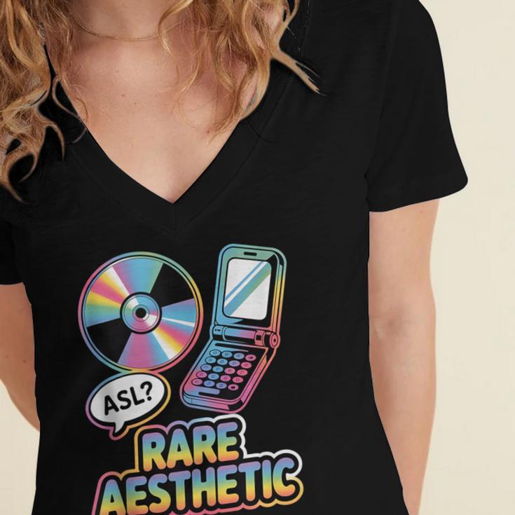 Rare Aesthetic Retro Nostalgia Y2K Vibes Women's Jersey Short Sleeve Deep V-Neck Tshirt Rare Aesthetic Retro Nostalgia Y2K Vibes Women's Jersey Short Sleeve Deep V-Neck Tshirt