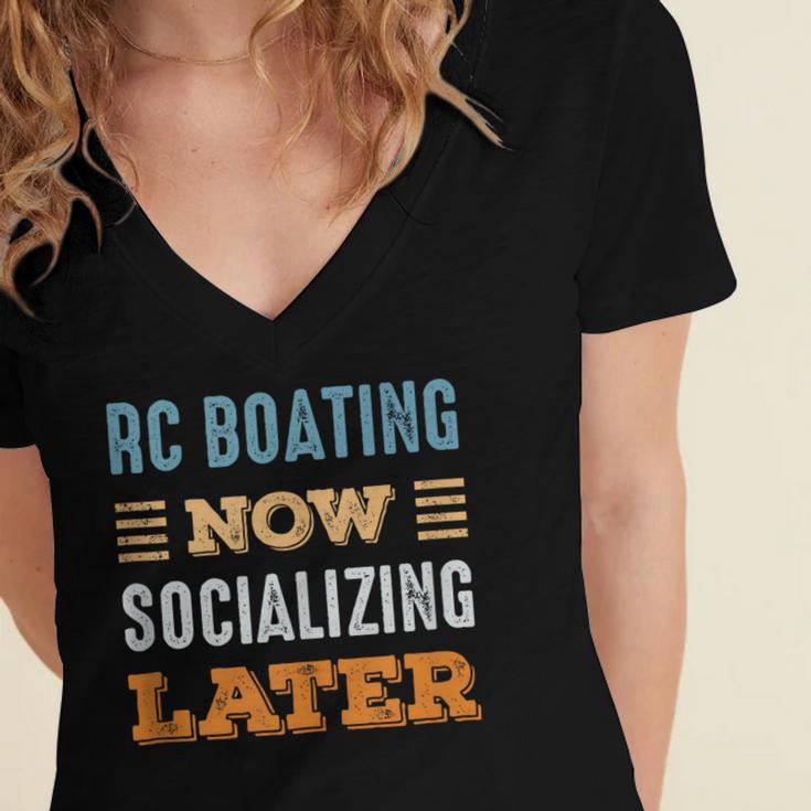 RC Boating Now Minimal Socializing Introvert Vintage Women's Jersey Short Sleeve Deep V-Neck Tshirt