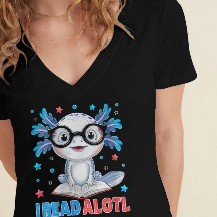 I Read Alotl Cute Axolotl Reading Book Lover Women's Jersey Short Sleeve Deep V-Neck Tshirt I Read Alotl Cute Axolotl Reading Book Lover Women's Jersey Short Sleeve Deep V-Neck Tshirt