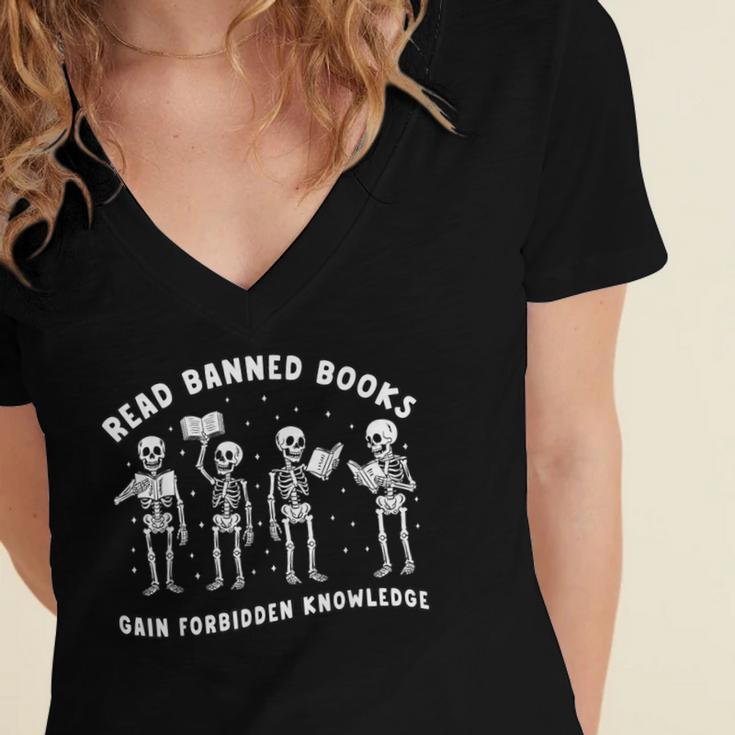 Read Banned Book Lover Forbidden Knowledge Reading Teacher Women's Jersey Short Sleeve Deep V-Neck Tshirt
