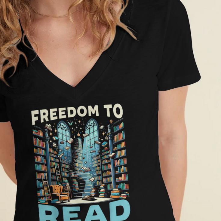 Read Banned Books Bookworm Book Lover Reading Literature Women's Jersey Short Sleeve Deep V-Neck Tshirt