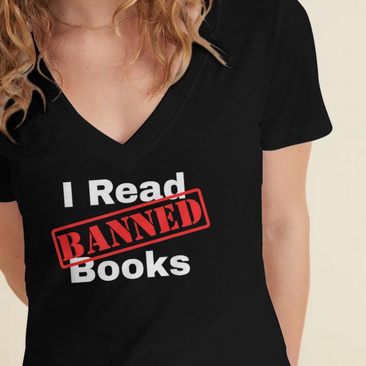 I Read Banned Books Censored Red Stamp Reading Librarian Women's Jersey Short Sleeve Deep V-Neck Tshirt I Read Banned Books Censored Red Stamp Reading Librarian Women's Jersey Short Sleeve Deep V-Neck Tshirt