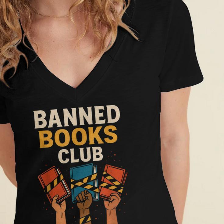Read Banned Books Club Freely Anti-Censorship Librarian Women's Jersey Short Sleeve Deep V-Neck Tshirt