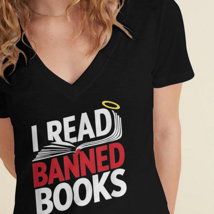 I Read Banned Books Defiant And Bold Women's Jersey Short Sleeve Deep V-Neck Tshirt