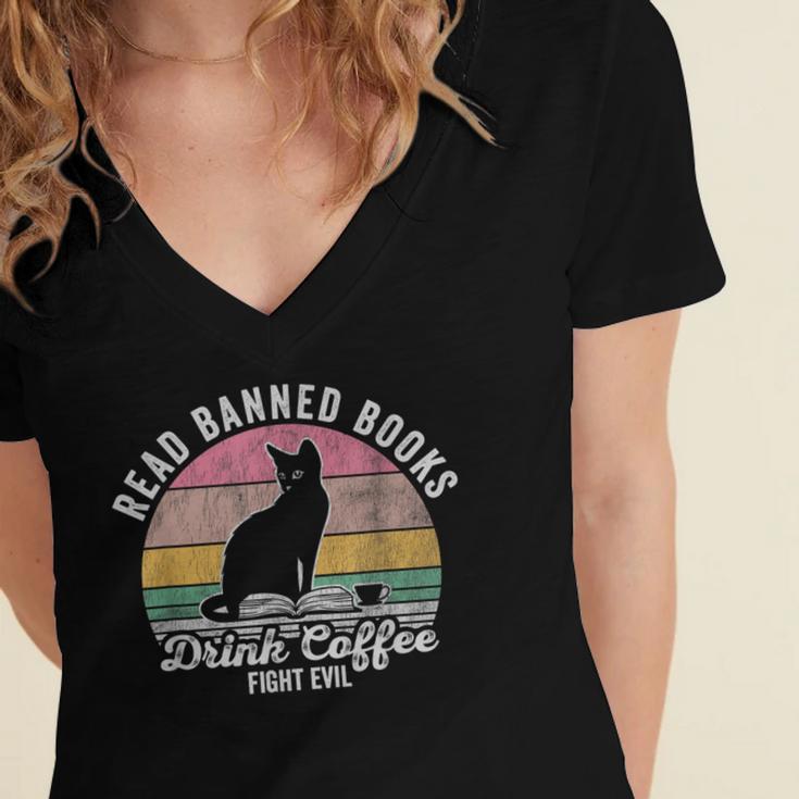 Read Banned Books Drink Coffee Fight Evil Women's Jersey Short Sleeve Deep V-Neck Tshirt Read Banned Books Drink Coffee Fight Evil Women's Jersey Short Sleeve Deep V-Neck Tshirt