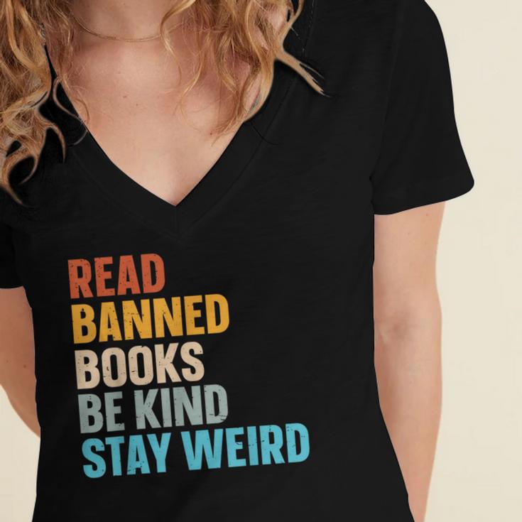 Read Banned Books Be Kind Stay Weird Women's Jersey Short Sleeve Deep V-Neck Tshirt Read Banned Books Be Kind Stay Weird Women's Jersey Short Sleeve Deep V-Neck Tshirt