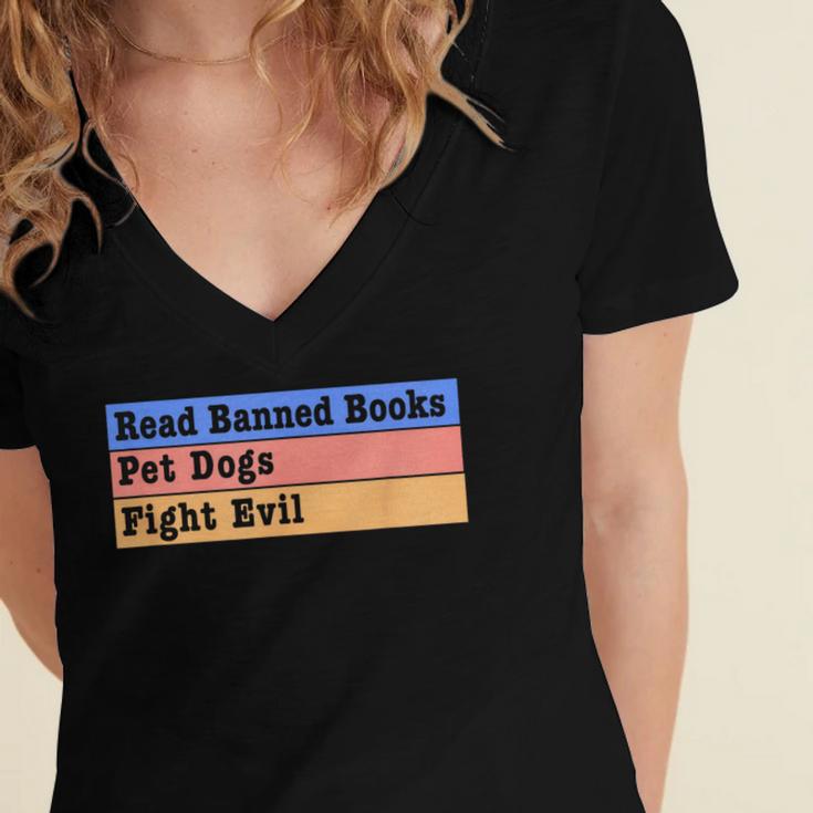Read Banned Books Pet Dogs Fight Evil Women's Jersey Short Sleeve Deep V-Neck Tshirt