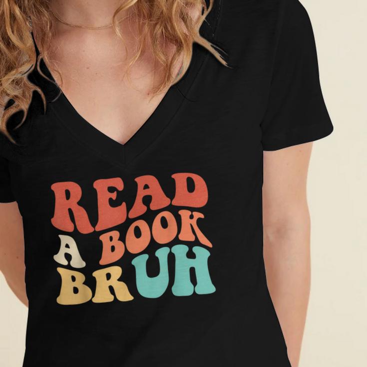 Read A Book Bruh Read Reading Librarian Boys Teen Kids Women's Jersey Short Sleeve Deep V-Neck Tshirt