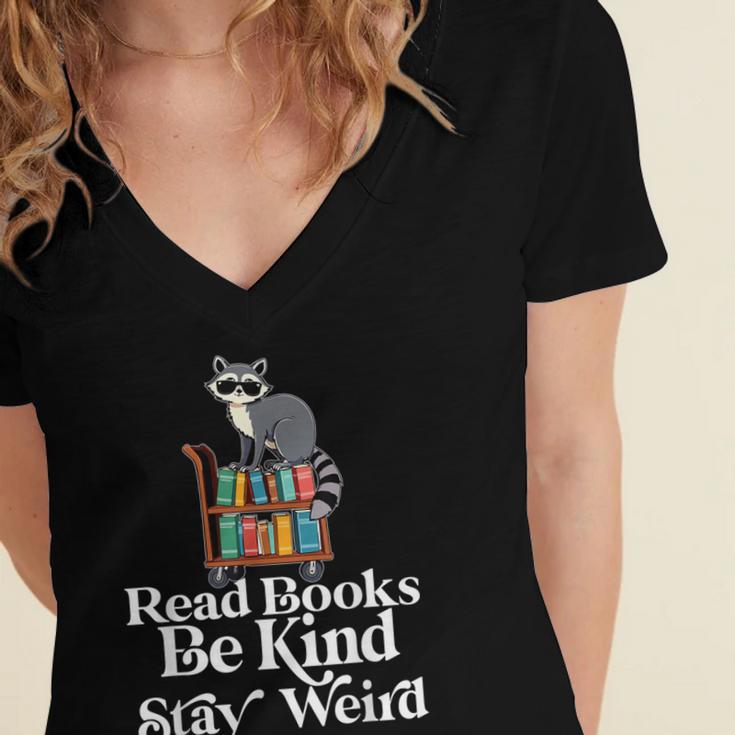 Read Book Be Kind Stay Weird Book Reader Lover Bookworm Women's Jersey Short Sleeve Deep V-Neck Tshirt