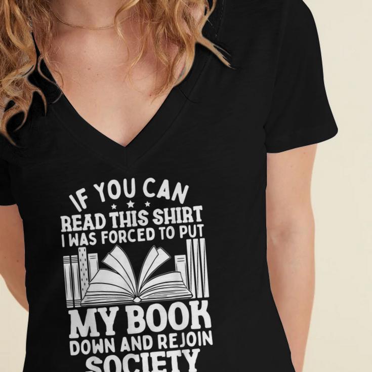 If You Can Read This For Book Lovers Reading Women's Jersey Short Sleeve Deep V-Neck Tshirt