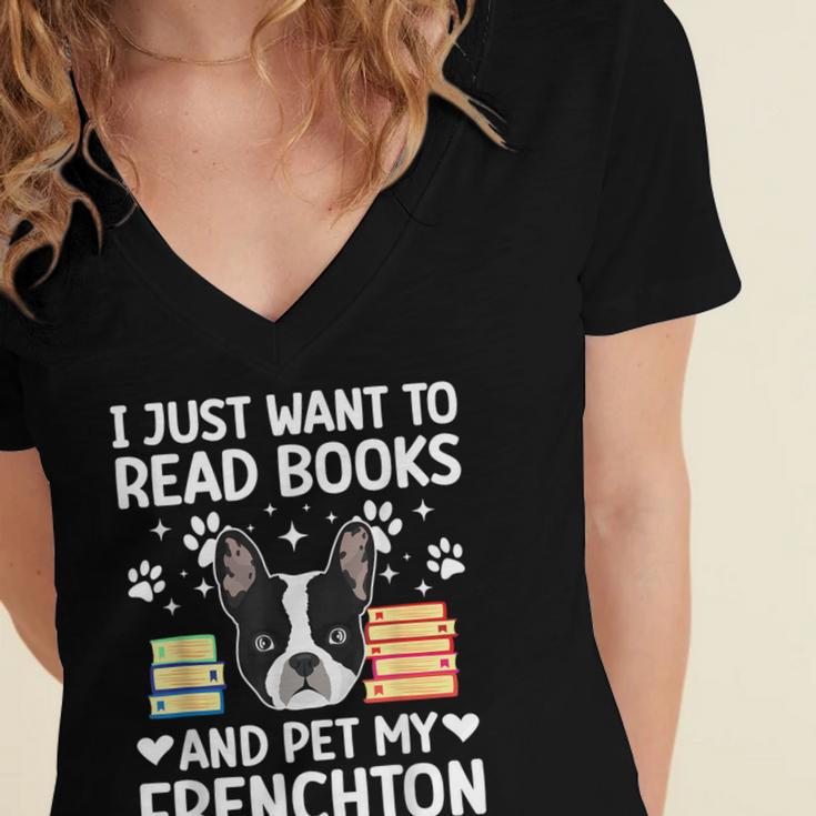 Read Books & Pet My Frenchton Owner Frenchton Lover Women's Jersey Short Sleeve Deep V-Neck Tshirt