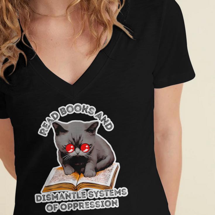 Read Books And Dismantle Systems Of Oppression Women's Jersey Short Sleeve Deep V-Neck Tshirt