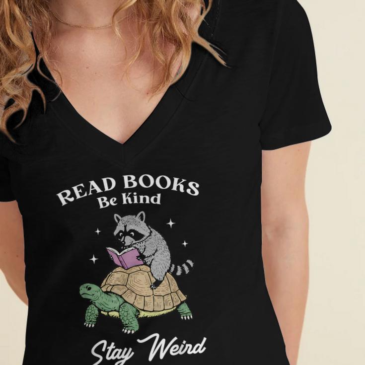 Read Books Be Kind Stay Weird Women's Jersey Short Sleeve Deep V-Neck Tshirt