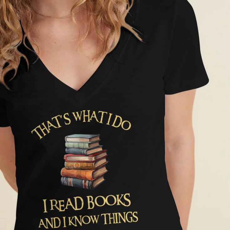 I Read Books And I Know Things l Book Reading Women's Jersey Short Sleeve Deep V-Neck Tshirt
