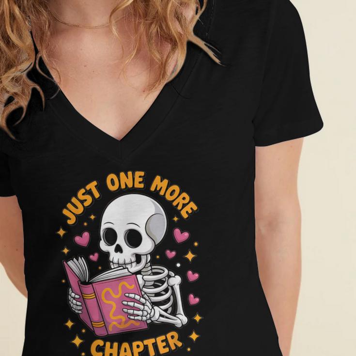 Read Books Lover Bookworm Cute Reading Just One More Chapter Women's Jersey Short Sleeve Deep V-Neck Tshirt