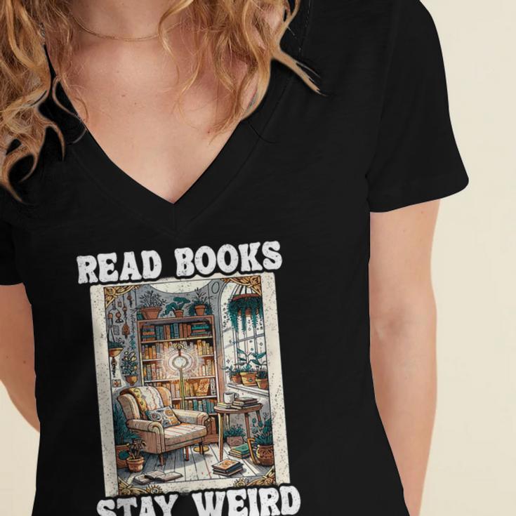 Read Books Stay Weird Book Lover Introvert Book Women's Jersey Short Sleeve Deep V-Neck Tshirt Read Books Stay Weird Book Lover Introvert Book Women's Jersey Short Sleeve Deep V-Neck Tshirt