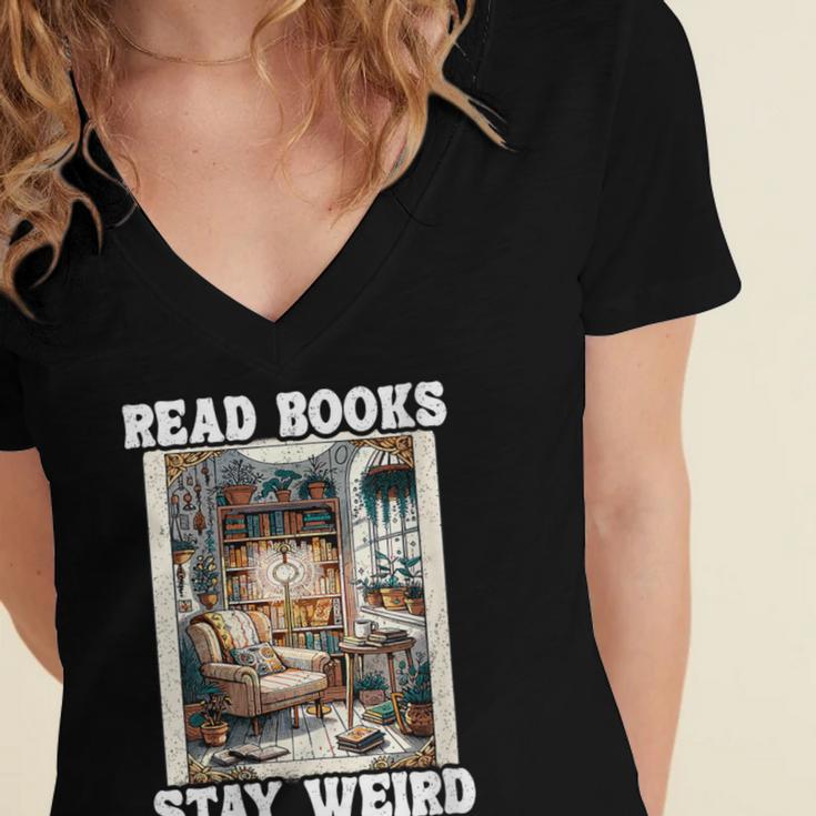 Read Books Stay Weird Book Lover Introvert Book Women's Jersey Short Sleeve Deep V-Neck Tshirt Read Books Stay Weird Book Lover Introvert Book Women's Jersey Short Sleeve Deep V-Neck Tshirt