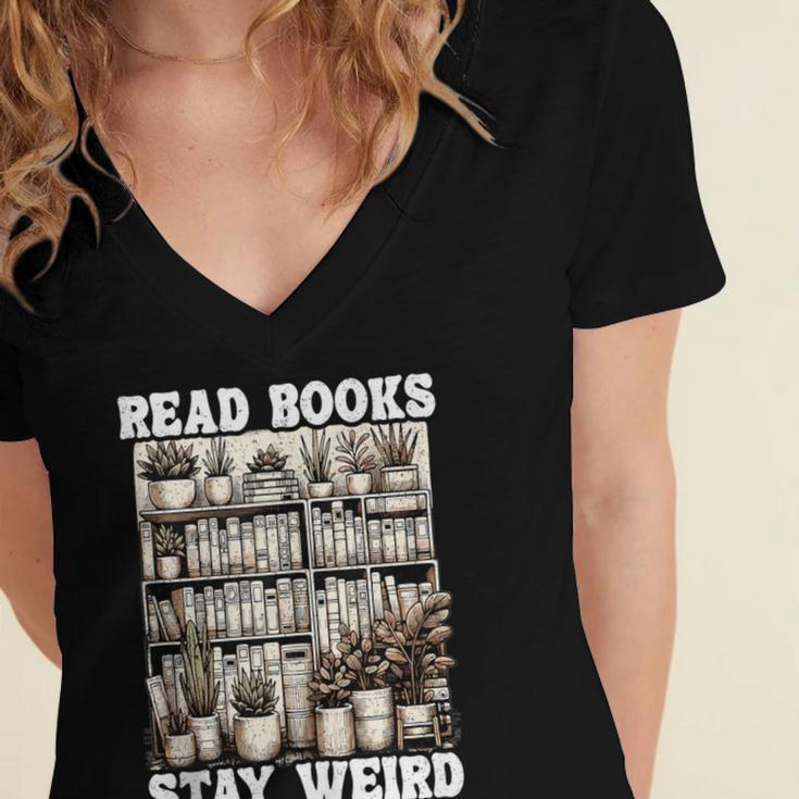 Read Books Stay Weird Introvert Book Lover Book Women's Jersey Short Sleeve Deep V-Neck Tshirt