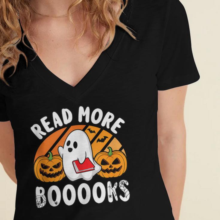 Read More Books Teacher Halloween Men Women Women's Jersey Short Sleeve Deep V-Neck Tshirt