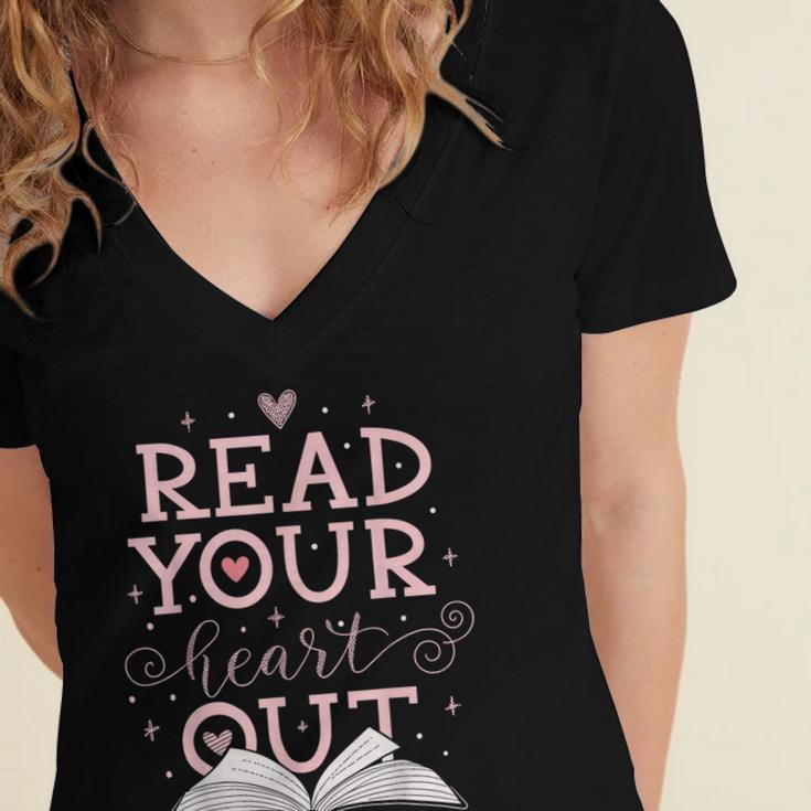 Read Your Heart Out Book Adventures In Pages Women's Jersey Short Sleeve Deep V-Neck Tshirt Read Your Heart Out Book Adventures In Pages Women's Jersey Short Sleeve Deep V-Neck Tshirt