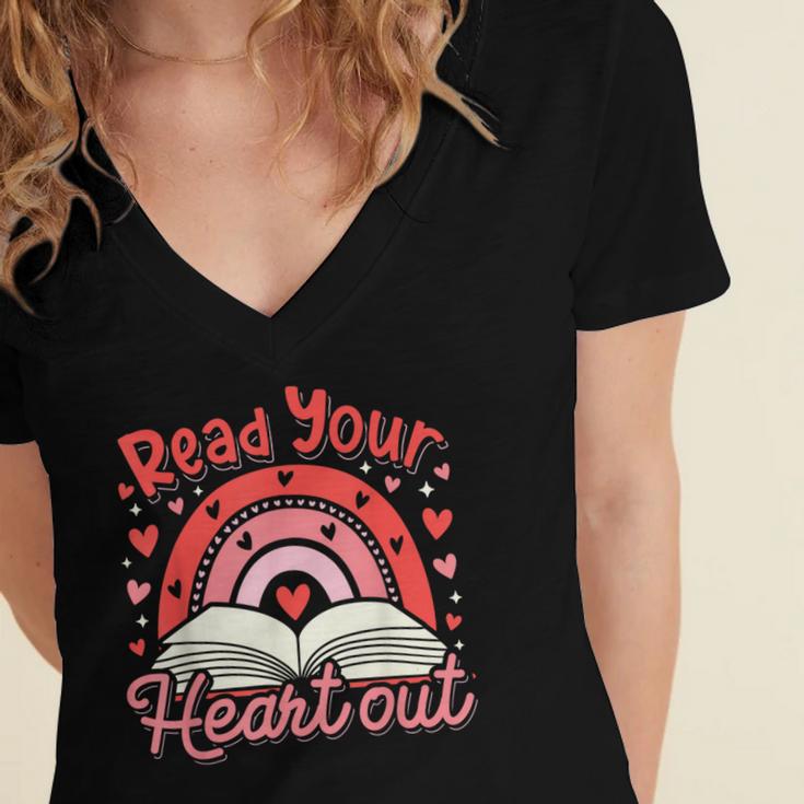 Read Your Heart Out Book Valentines Day Reading Teacher Women's Jersey Short Sleeve Deep V-Neck Tshirt Read Your Heart Out Book Valentines Day Reading Teacher Women's Jersey Short Sleeve Deep V-Neck Tshirt