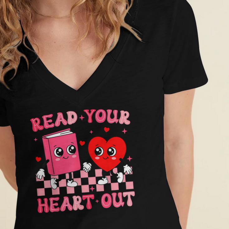 Read Your Heart Out Cute Reading Book Lover Women's Jersey Short Sleeve Deep V-Neck Tshirt Read Your Heart Out Cute Reading Book Lover Women's Jersey Short Sleeve Deep V-Neck Tshirt