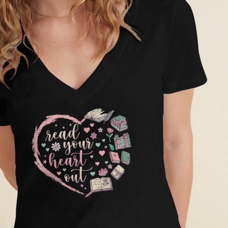 Read Your Heart Out Valentines Teacher Reading Book Lover Women's Jersey Short Sleeve Deep V-Neck Tshirt Read Your Heart Out Valentines Teacher Reading Book Lover Women's Jersey Short Sleeve Deep V-Neck Tshirt