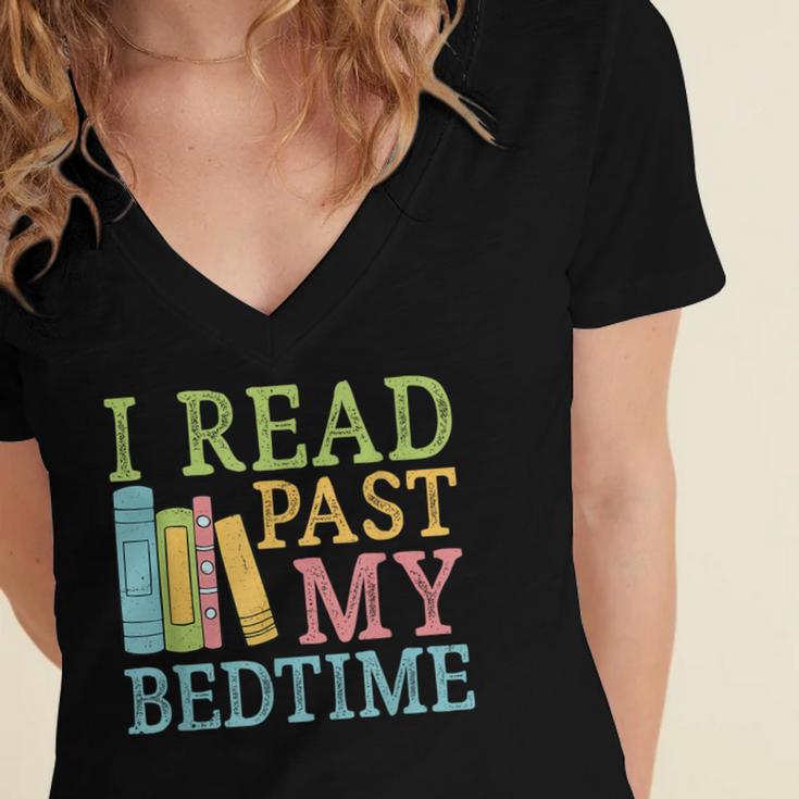 I Read Past My Bedtime Book Quote Humor Women's Jersey Short Sleeve Deep V-Neck Tshirt
