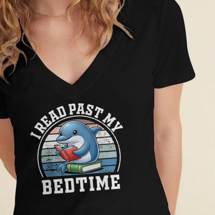 I Read Past My Bedtime Reading Dolphin Book Lover Women's Jersey Short Sleeve Deep V-Neck Tshirt