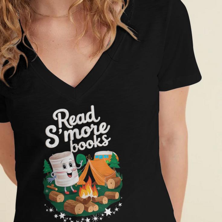 Read S'More Books Around Campfire National Book Week Women's Jersey Short Sleeve Deep V-Neck Tshirt