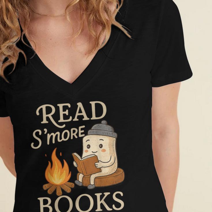 Read S'More Books Campfire Reading Book Lovers Camper Women's Jersey Short Sleeve Deep V-Neck Tshirt