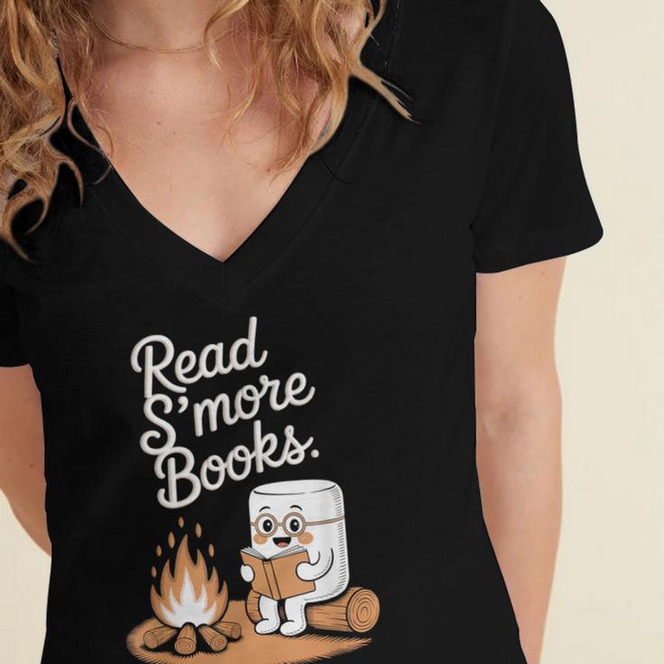 Read S'More Books Camping Outdoors Reading Campfire Smores Women's Jersey Short Sleeve Deep V-Neck Tshirt Read S'More Books Camping Outdoors Reading Campfire Smores Women's Jersey Short Sleeve Deep V-Neck Tshirt