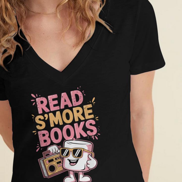 Read S'More Books Camping Outdoors Travel Campfire Smores Women's Jersey Short Sleeve Deep V-Neck Tshirt Read S'More Books Camping Outdoors Travel Campfire Smores Women's Jersey Short Sleeve Deep V-Neck Tshirt