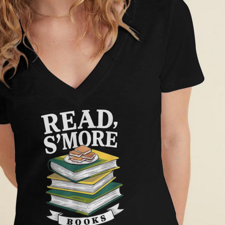 Read S'More Books Marshmallow Reading Smores Women's Jersey Short Sleeve Deep V-Neck Tshirt