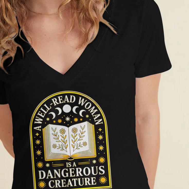 A Well Read Woman Is A Dangerous Creature For Book Lovers Women's Jersey Short Sleeve Deep V-Neck Tshirt A Well Read Woman Is A Dangerous Creature For Book Lovers Women's Jersey Short Sleeve Deep V-Neck Tshirt