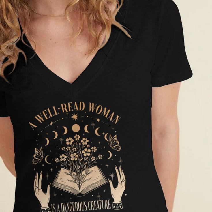 A Well Read Woman Is A Dangerous Creature Reading Book Lover Women's Jersey Short Sleeve Deep V-Neck Tshirt A Well Read Woman Is A Dangerous Creature Reading Book Lover Women's Jersey Short Sleeve Deep V-Neck Tshirt