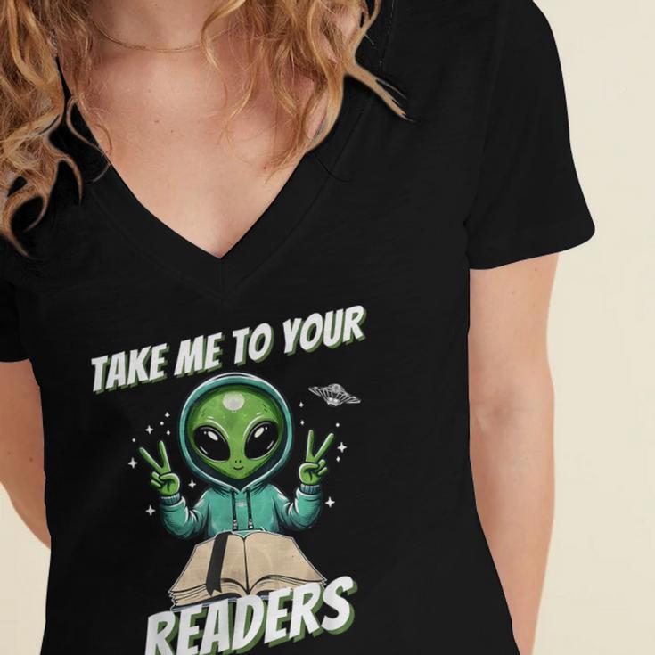 Take Me To Your Readers Across America Read More Books Women's Jersey Short Sleeve Deep V-Neck Tshirt