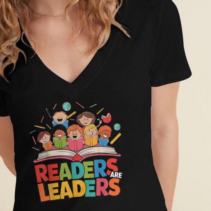Readers Are Leaders Motivational Reading Book Quote Women's Jersey Short Sleeve Deep V-Neck Tshirt Readers Are Leaders Motivational Reading Book Quote Women's Jersey Short Sleeve Deep V-Neck Tshirt