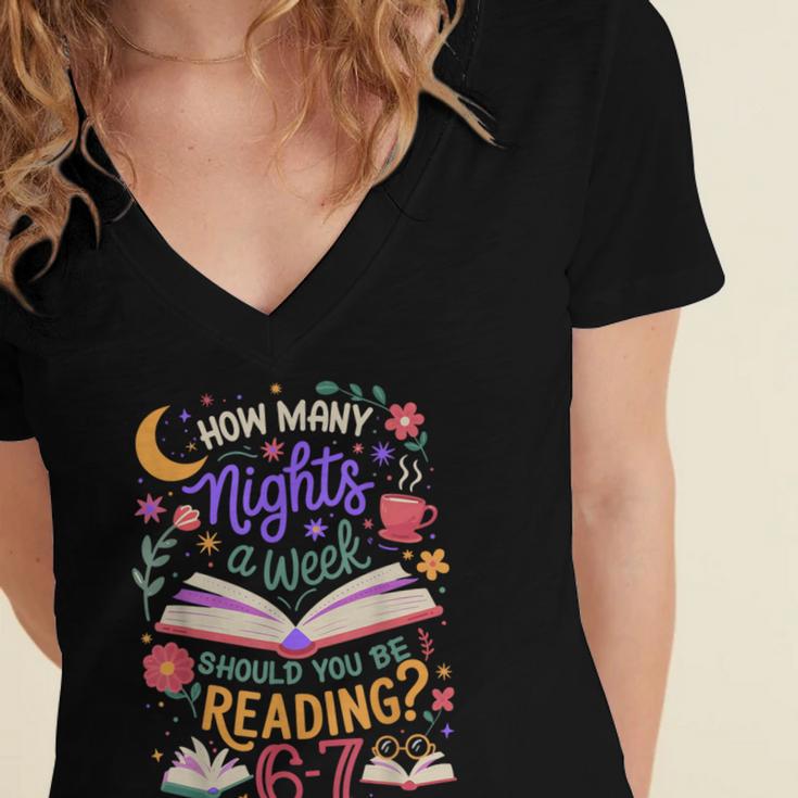 Reading 6 7 Meme Six Seven Cozy Book Lover Teacher Women's Jersey Short Sleeve Deep V-Neck Tshirt